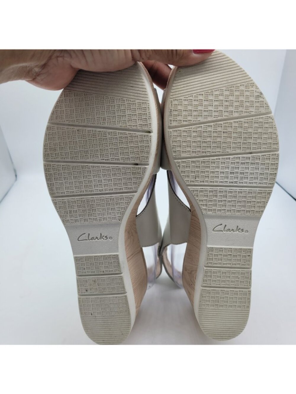 Collection By Clarks Cammy Pearl Sling Back Leather Beige Wedge Heels Sandals 9 - Picture 9 of 10